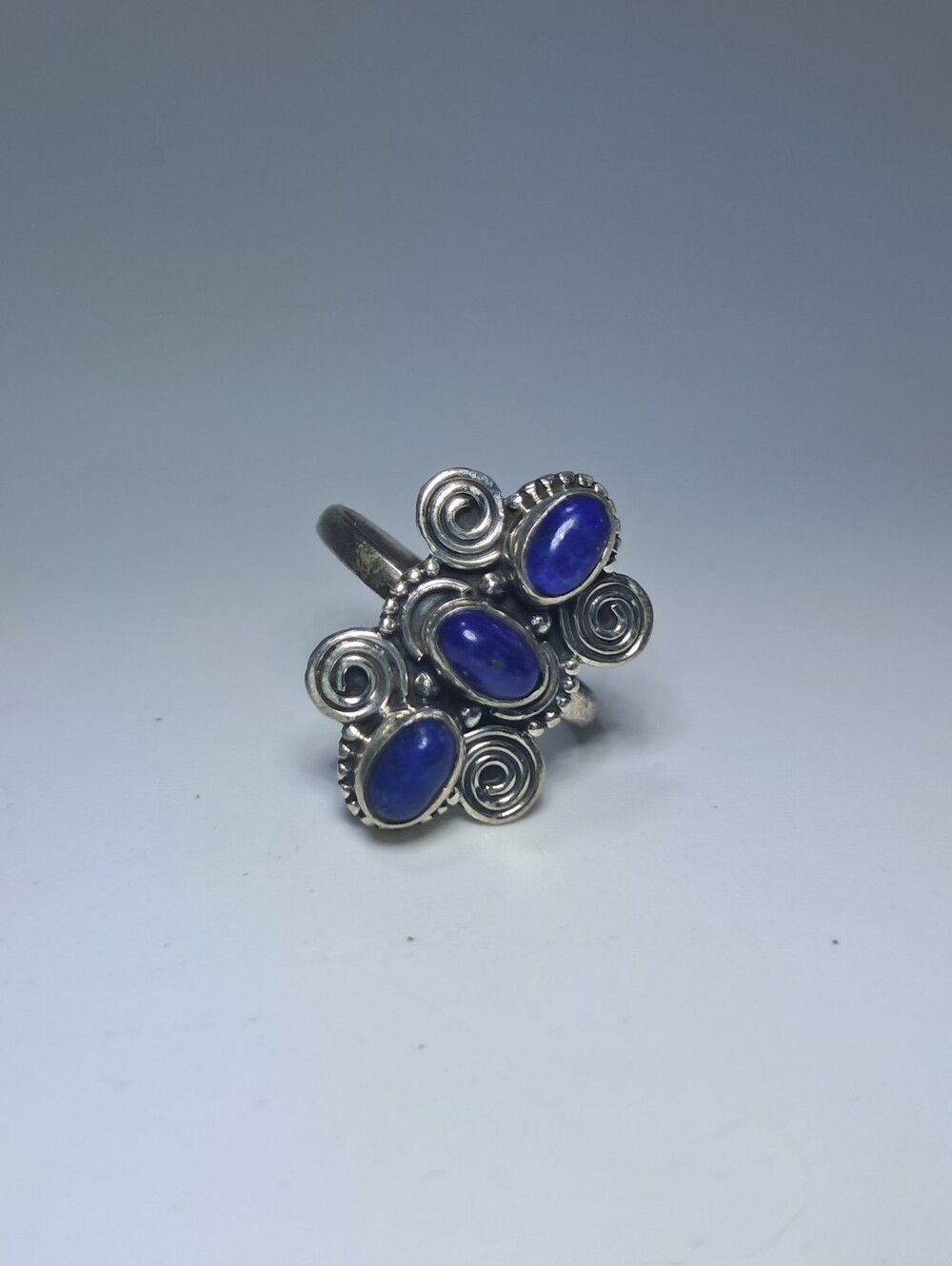 Vintage 925 Sterling Silver Triple Lapis Lazuli Ring Size 7.5